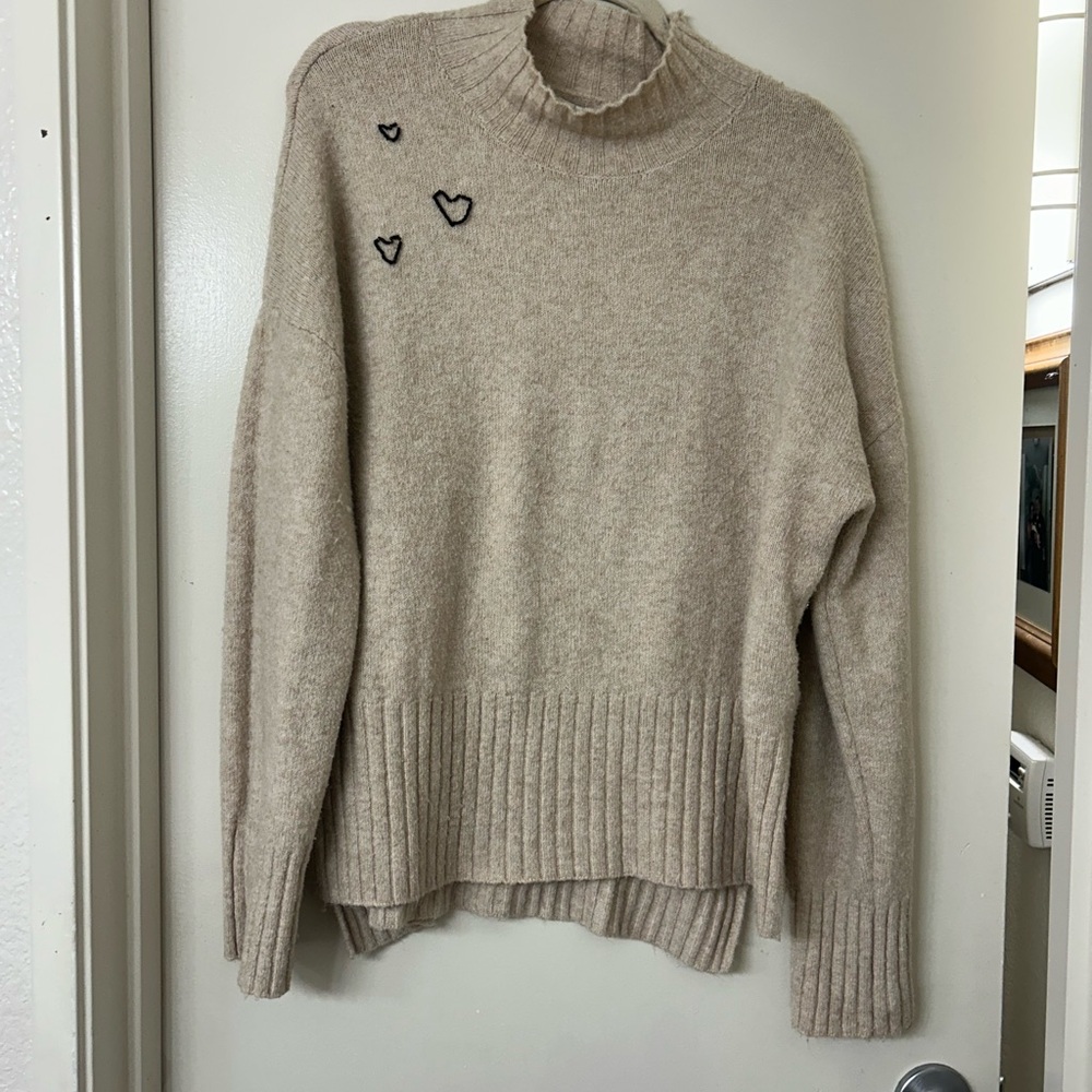 Rachel Zoe Beige Turtleneck Sweater with Heart Details